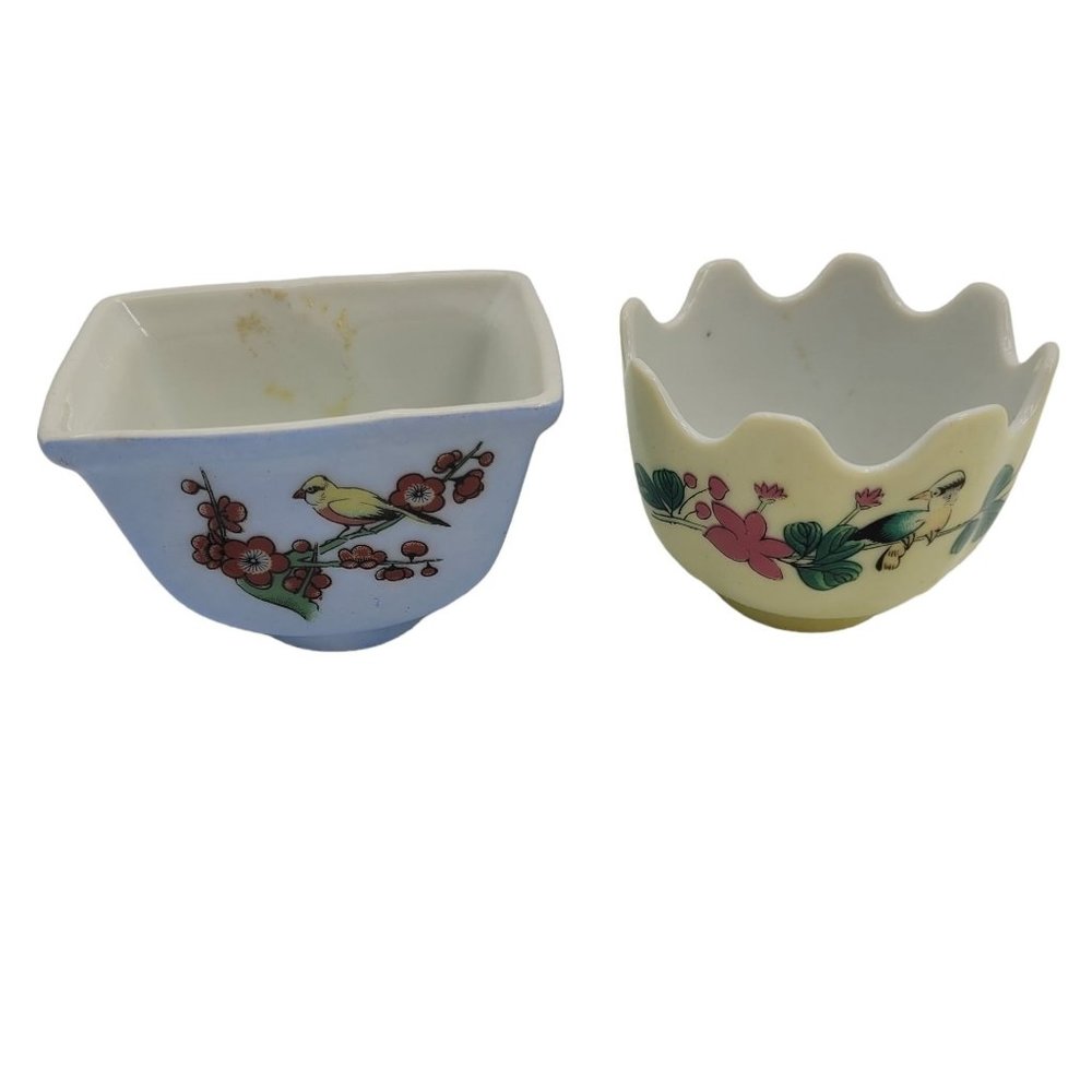 Vintage Lillian Vernon Small Bird and Flower Trinket Dish Bowls Original Box
